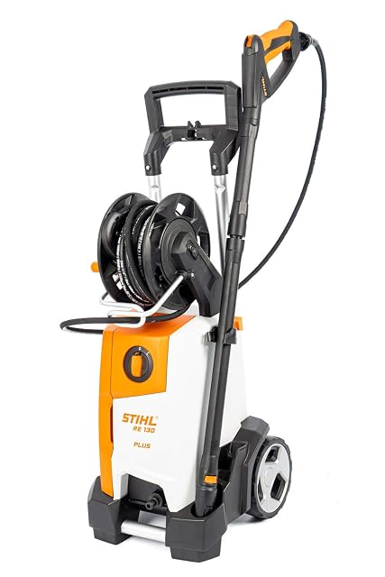 Stihl RE 130 PLUS pressure washer with rotary nozzle and integrated trolley, product photograph